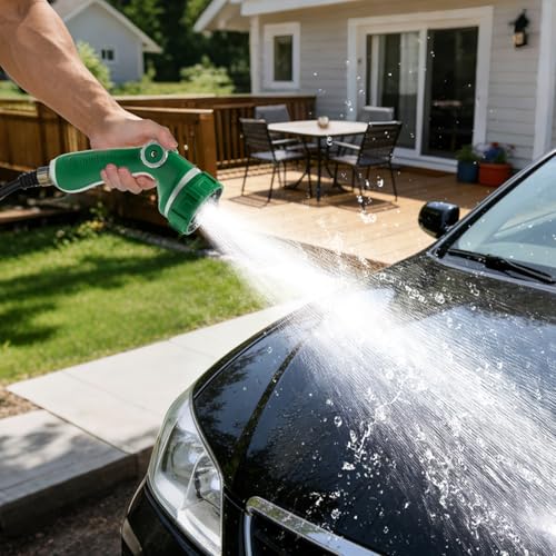 HugeDawn Garden Hose Nozzle with 7 Spray Patterns, Heavy Duty Metal Sprayer 30% Greater Water Flow for Watering, Car Wash, Outdoor Cleaning (Green) - color: Green