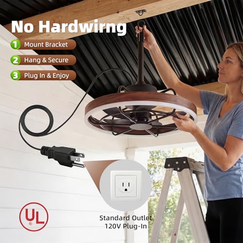 Farmhouse Gazebo Fan with Light, 20" Plug-in Gazebo Ceiliing Fan with App/Remote Control, Outdoor Ceiling Fan with Light IP65 Waterproof, 3 CCT Light, for Gazebo - Wood Grain - color: Wood Grain