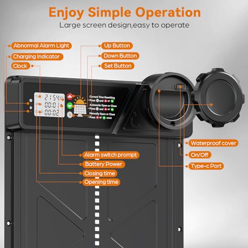 Large Size Automatic Chicken Coop Door Solar Powered, Auto Chicken Door Opener with Timer Modes for Safe and Convenient Chicken Keeping with Intelligent Obstacle Sensors, Remote Control