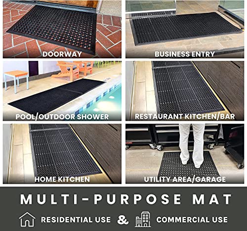Uniboho Door Mat Outside Entrance Rubber Floor Mat 35x24 Anti Slip | Commercial Resturant Kitchen Drainage Mat Heavy Duty for Garage Garden Industral Pool Bar Wet Area - size: 35x24 inches