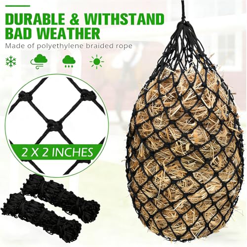 2-Pack Heavy-Duty Slow Feeder Hay Nets for Horses, 40 Inch Hanging Hay Bag with 2 Inch Mesh, for Stable/Trailer - Universal for Horses, Cattle, Sheep, Goats, Donkeys