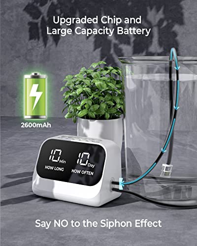 Automatic Watering System for Potted Plants, Plant Waterer, DIY Drip Irrigation Kit with Smart Timer, Waterproof LED Display & Large Capacity Battery, Precise Distribution of Water (White)