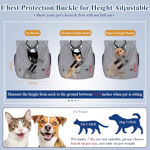 Dog Carrier Sling for Small Pet 7-15 LBS, Grey | Hands Free Front Facing, Cat Sling Chest Carrier, Bottom Mat and Adjustable Strap, for Anti-Anxiety, Walk, Vet