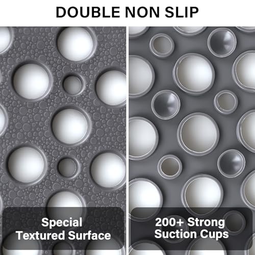 Square Shower Mat Non Slip, 27" x 27" Large Shower Mats for Inside Shower, Soft TPE Shower Floor Mat with Suction Cups and Big Drain Holes, Anti Slip Shower Stall Matt, Grey - color: Grey