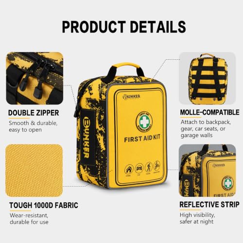 BUNKER INDUST 520 Piece All-in-One First Aid Kit, Emergency Storage Bag with Transparent Labeled Pockets, Durable 1000D Polyester Outdoor Gear for Vehicle Camping Backpacking Hiking Home Road Trip