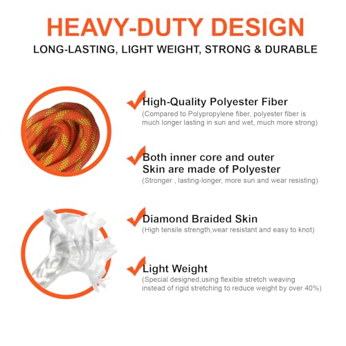 50m Climbing Rope 5/16" for Rescue & Mountaineering, UIAA | High-strength nylon, 8mm 164ft, orange, abrasion & UV resistant, ideal for trekking & outdoor work