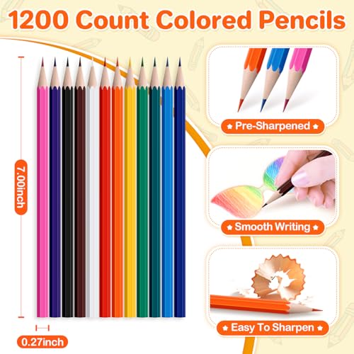 1200 Pcs Colored Pencils Bulk Set for Kids, Pre-sharpened Coloring Pencil | 100 Pack 12 Colors, Erasable Color Pencils', School Supplies for Kids Teachers, Back to School Supplies