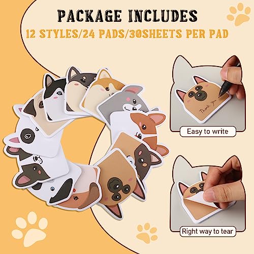Yinder 24 Pads Cute Dog Sticky Notes Kawaii Animal Sticky Notes Pads Bulk | Fun Cartoon Memo Pad Self Adhesive Tab Back to School Gift for Teacher Student Classroom Veterinary Dog Office Supplies - style: Dogs