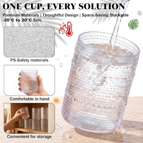 18PCS Hobnail Plastic Drinking Glasses 14 oz Beaded Cups for Party | Vintage Glasses Mixed Drinkware Sets, Clear and Sturdy, Disposable yet Stylish, Perfect for Beer, Whiskey, Juice, Cocktails - color: Clear, size: 3.93 inch*3.14 inch