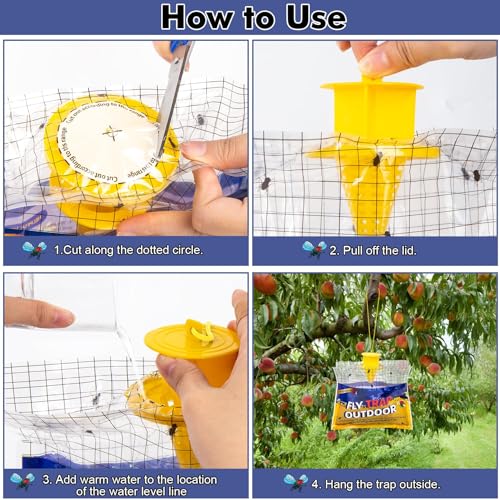 Fly Traps Outdoor Hanging for Patio, 6 Pre-Baited Flies Bags Disposable | Flies Catcher Repellent, Reusable Stable Horse Ranch Trapper Outdoor Hanging Fly Killer Helps Control Flies - size: 6 pack