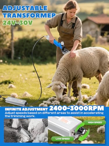 Sheep Shears Electric 850W, Infinite Speed Adjustable 2400-3000RPM | Low-Noise Operation Animal Grooming Clippers with 30V Output Transformer & Anti-Slip Rubber Grip, for Safe, Consistent Use