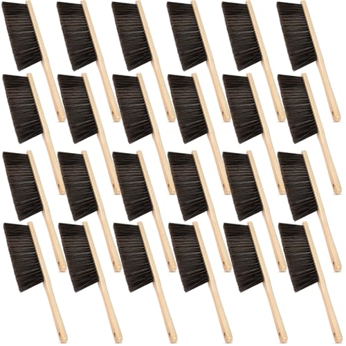 Tioncy 24 Pieces Wooden Dust Brush Bulk Hand Broom Bench Soft Bristle Cleaning Outdoor Furniture Brushes with Long Wood Handle for Cleaning Car Bed Sofa Fireplace Couch Clothes