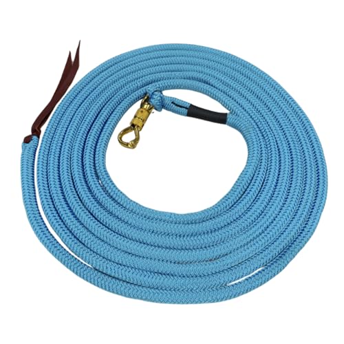 22 Foot Ground Training Rope - Strong Everyday Use All-Purpose Large Horse Lead Rope with Loop & Latigo Popper | 9/16" Diameter Smooth Yachting Braid, Baby Blue - color: Baby Blue