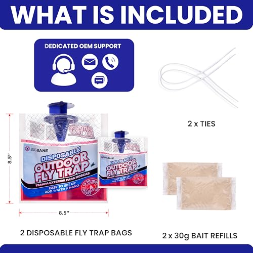 Fly Traps Outdoor Fly Trap for Patio. 2 Non-Toxic Pre-Baited Flies Bags Outdoor Disposable. Hanging Bug Catchers for All Filth Flies Killer for Outside Bug Control in Yard Horse Ranch Trash Can. - style: 2pk