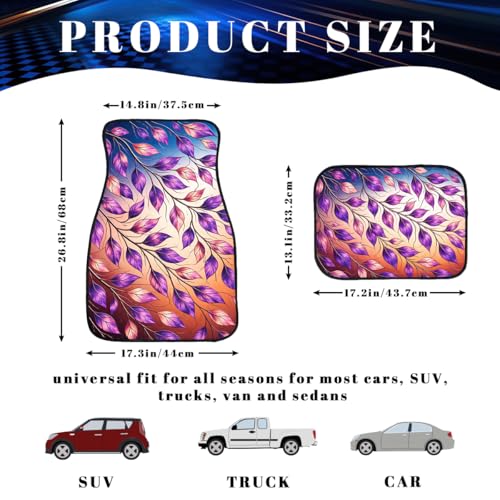 Leave Car Floor Mats Set of 4 Purple Botanical Branch Nature Gradient Automotive Foot Mats Rugs Carpet for Car Non-Slip Auto Car Accessories Universal Fit for Car SUV Truck Van - color: Leave