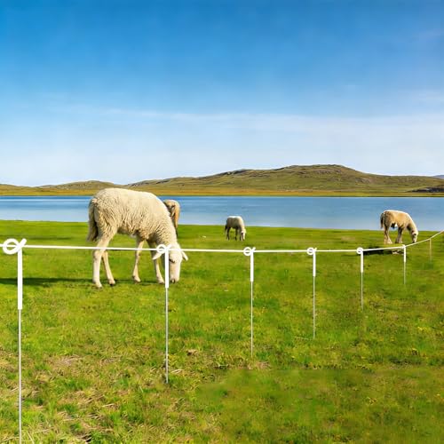 10 Pack 39 Inches White Heavy Duty Step in Fence Post Pig Tail Electric Fencing Post Temporary Metal Fence Stakes for Garden Electric Fencing and Yard Protection - color: White