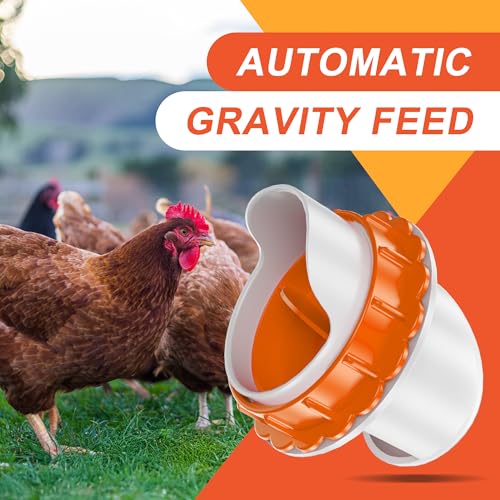 No Waste Chicken Feeders, DIY Automatic Poultry Feeder - 6 Ports Orange | Buckets Barrels Bins Troughs‑mountable Design for common Breeds of Chicken Flock with Hole Saw - size: 6 Ports