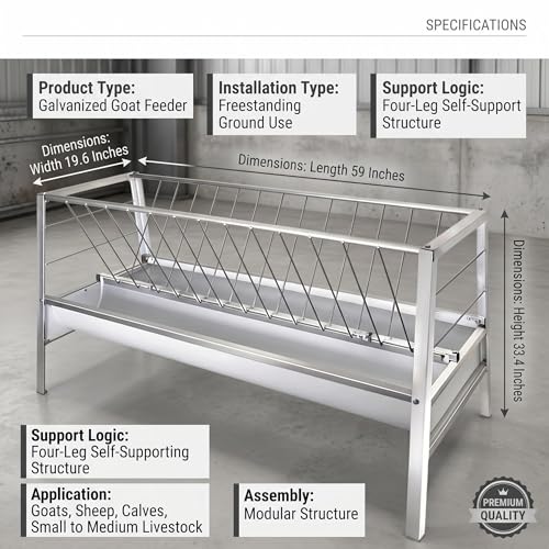 Heavy Duty Metal,77 Gallon Galvanized Dual Livestock Feeding Trough 59 Inch Anti-Waste Feeder for Sheep Goats Cattle Farm