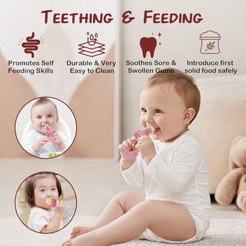 Baby Breastmilk Popsicle Molds & Baby Fruit Feeder (6 Pack), WAJIAYON Infant Food Freezer Tray Storage Containers, Silicone Teething Pacifier Feeder and Teether for Babies - color: 3-Pink