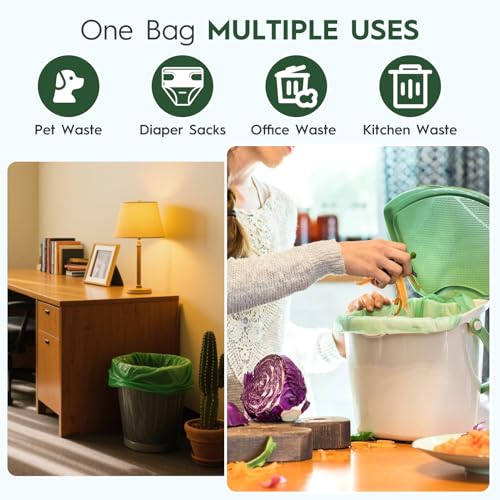 Compostable Trash Bags 1.2-1.6 Gallon Handle Tie 50 Count 0.6 Mil 6.06 Liter Small Compost Bags for Countertop Bin Biodegradable Bags Green for Kitchen ASTM D6400 & BPI Certified, OK Compost Home - color: 1.6 Gallon Handle Tie, 50 Count