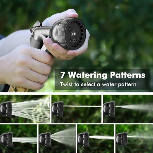 RESTMO Garden Hose Nozzle, Heavy Duty Water Hose Nozzle with 7 Adjustable Spray Patterns, High Pressure Hand Sprayer with Flow Control, for Watering Plants & Lawns, Washing Cars & Pets, Flash Black - color: Flash Black