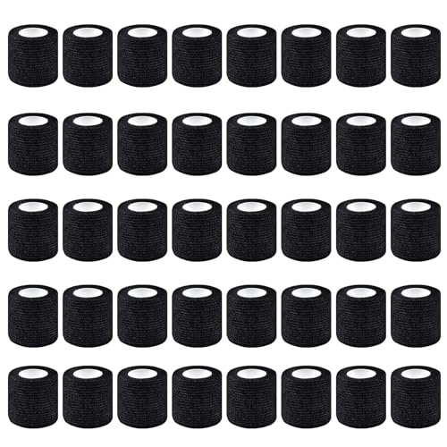 40 Rolls Self Adhesive Bandage Wrap Bulk Breathable Athletic Tape Elastic Cohesive Bandage Adhesive Wrap Roll for Sports Wrist Ankle, 2 Inch x 5 Yard (Black Colors) - color: Black