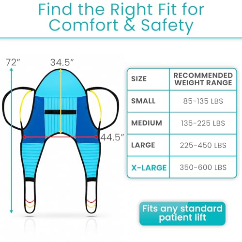 Vive Padded Patient Lift Sling w/Head Support - Universal Fit for Hoyer | Hydraulic, Electric Lifts - Full Body Transfer Sling for Shower, Toileting & Home Use - Mesh Padded, Machine Washable - size: X-Large