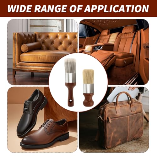 Leather Cleaning Brush 2 Pack Soft Bristle Wood Handle Car Sofa | Wooden handles for comfortable grip; gentle bristles won't scratch surfaces; dual sizes for large areas and tight spaces