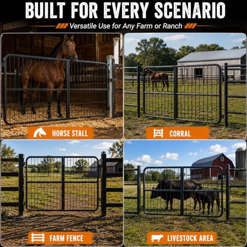 48"* 24" Horse Stall Gate, Heavy Duty Stall Guard for Horses, Alloy Steel Horse Gate with Double-Layer Grid & Galvanized Rustproof Coating, Adjustable Height for Tack Room - size: 48*24*0.8in