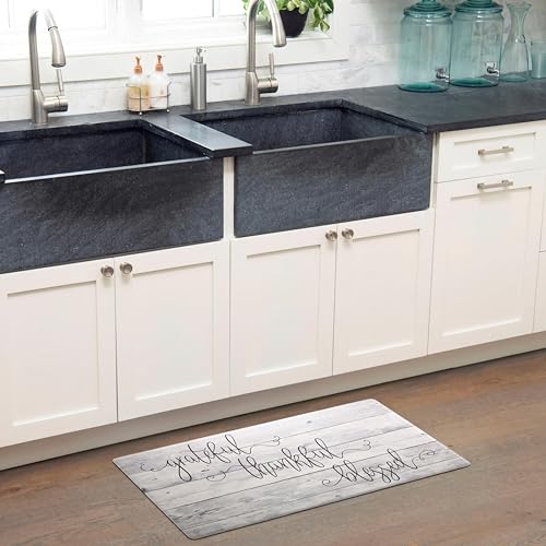 SoHome Cozy Living Anti-Fatigue Kitchen Mat for Floor, Farmhouse Cushioned Kitchen Runner Rug, Non Slip, Easy Wipe Clean, 1/2 Inch Thick Kitchen Mats, 18" x 30", Grateful & Thankful - color: Grey/Black, size: 18"L x 18"W x 0.5"Th