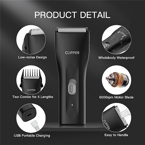 Prowerful Home Professional Dog Grooming Kit Clipper Low Noise USB Rechargeable Gifts for Dog Cat Black,TS006 - color: Ts006-black