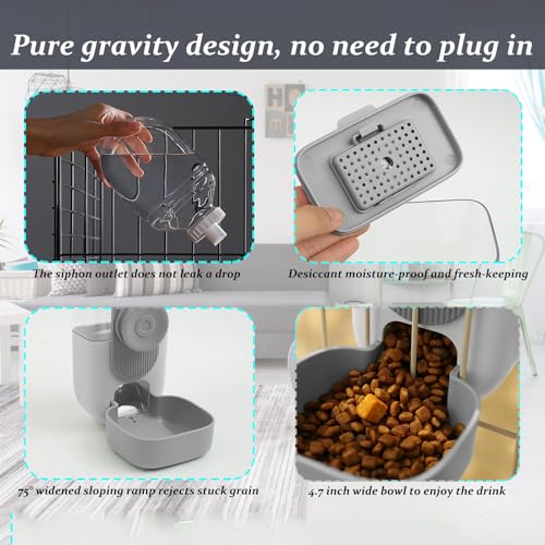 Kenond 35oz Rabbit Feeder,Bunny Water Dispenser,Pet Water Bottle for Cage | Hanging Auto Ferret Food Water Dispenser, Auto Gravity Pet Feeder and Waterer Set, Cage Cat Food Bowl Dog Feeding Station - color: Gray Waterer and Feeder