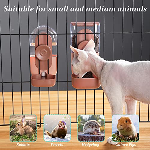 Rabbit Water Dispenser,Bunny Food Bowl,Ferret Feeders Water Bottle for Cage | Hanging Auto Ferret Food Water Dispenser, Auto Gravity Pet Feeder and Waterer Set, Cage Cat Food Bowl Dog Feeding Station - color: Pink