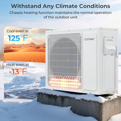 COSTWAY 18k Dual 2 Zone Mini Split Air Conditioner | 22 SEER2 9000 BTU+ 12000 BTU, 208-230V, Wifi Enabled Multi Zones Mini Split AC Heat Pump Full Set, Ductless Energy Star - size: Dual Zone 9000 BTU+12000 BTU