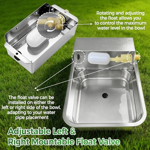 Automatic Dog Water Dispenser with Drain Hole & Sink Strainer, Stainless Steel Auto Dog Water Bowl with Float Valves, Hose Quick Connect Fitting, for Livestock, Chicken, Horse (4 Gallons) - size: 4 Gallons