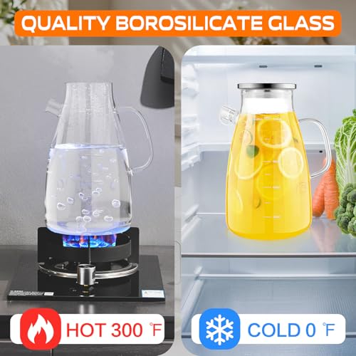 1 Gallon 128oz Glass Pitcher,Water Pitcher with Full Seal Lid and Spout, Glass Carafe for Hot/Cold Drink, Water Jug for Iced Tea, Coffee, Juice, Milk, Beverage | Thickened Borosilicate Glass Iced Tea Pitcher, Drip-free Spout, Heat Resistant, Stovetop Dish