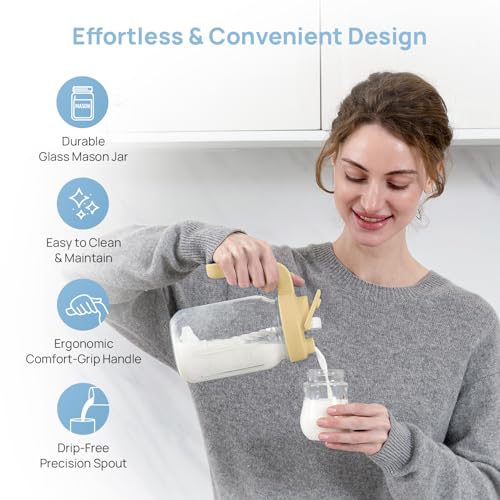 Papablic Breast Milk Pitcher, Formula & Baby Feeding Container, Yellow | Glass | BPA-Free | Leakproof | Safe & Durable | Wide Mouth | Easy to Clean & Dishwasher Safe | No Bubbles & No Clumps - color: Yellow