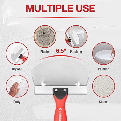Goldblatt 2 Pieces Bucket Scoop for Drywall, Plaster - Stainless Steel Bucket Scoop - 6.5 Inch Curved Contoured Blade, Upgrade Rustproof Scraper Tools with Soft-Grip Handle for Paint, Mortar | Curved blade design, rust resistant steel, soft grip handle, d