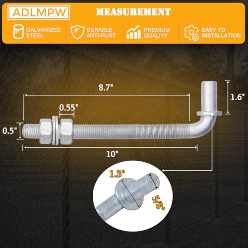 [Pack of 2] 10" J-Bolt Chain Link Fence Gate Hinge, Galvanized Steel J-Bolt Post Hinge with 5/8" Male Hinge Pin, Nuts & Washers Included. - size: 10" (2 Pack)