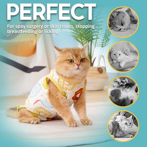 Avont Cat Recovery Suit - Kitten Onesie for Cats After Surgery | Stop Licking, Protects Stitches, L: Neck 10.2"-12.6"/Chest 17"-18.5"/Back 13.5", Soft & Breathable, Hook & Loop, Donut - color: Donut, size: Large