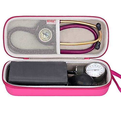 BOVKE Travel Carrying Case Compatible with 3M Littmann Classic III,MDF Acoustica Deluxe Stethoscopes - Extra Room for Medical Bandage Scissors EMT Trauma Shears and LED Penlight, Raspberry - color: Pu Leather_Raspberry