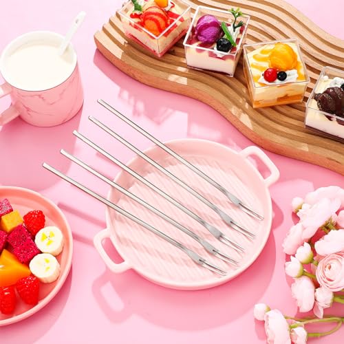 Yexiya 5 Pcs Pickle Fork, 8.66 Inches Long Handle Olive Fork 304 Stainless Steel Pickle Picker Grabber Tool for Jar Cocktail Dessert Fruit, 2 Prong(Silver) - color: Silver