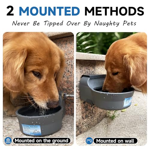 Automatic Dog Water Dispenser with Anti-tip Bracket, 68 oz Outdoor Dog Water Bowl Dispenser, Auto Refill Water Feeder for Pets & Livestock, Food Grade Waterer Fit 3/4" GHT Faucet, Wide Mouth - color: Gray, size: 68 oz