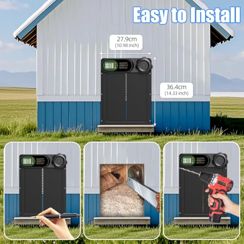 Automatic Chicken Coop Door Opener, Battery Powered & Anti-Pinch Sensor | Aluminum Alloy Door, Large LCD Display, Smart Timer, Waterproof, Auto Open/Close for Hens, Ducks, Geese Poultry