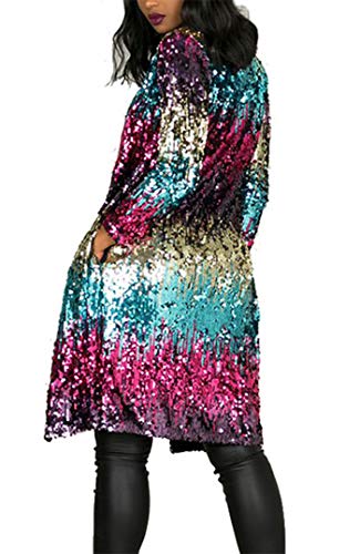 - 610 - Long Sleeves Full Sequins Open Front Duster Cardigan Cover-up Jacket Coat - color: Multi Color, size: 3X