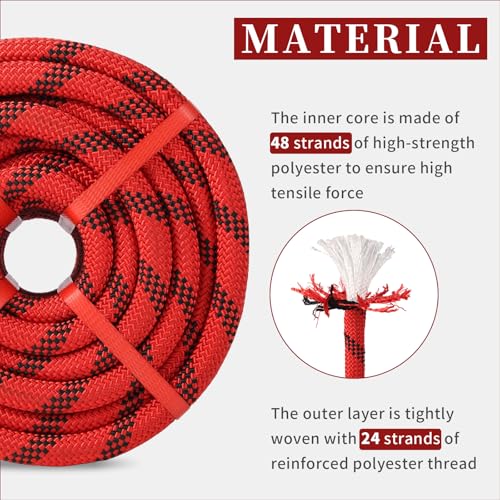 Arborist Rope 5/8in Climbing Rope Tree Rope for Outdoor Climbing Swing Sailing Halyard - style: Red1
