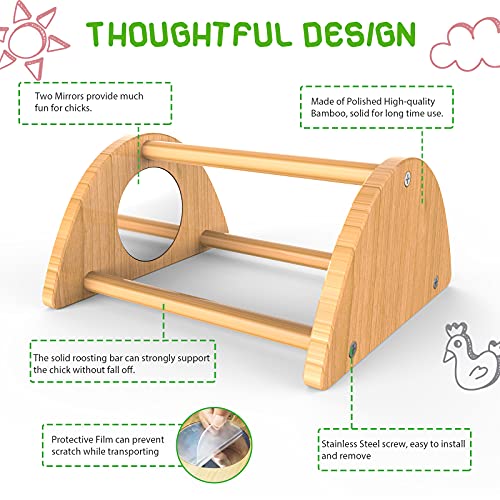 Mini Chick Perch with Mirror, Bamboo Roosting Bar | strong roosting bar for coop and brooder, training perch for large birds, hens, parrots, macaw, easy assemble&clean,fun toys
