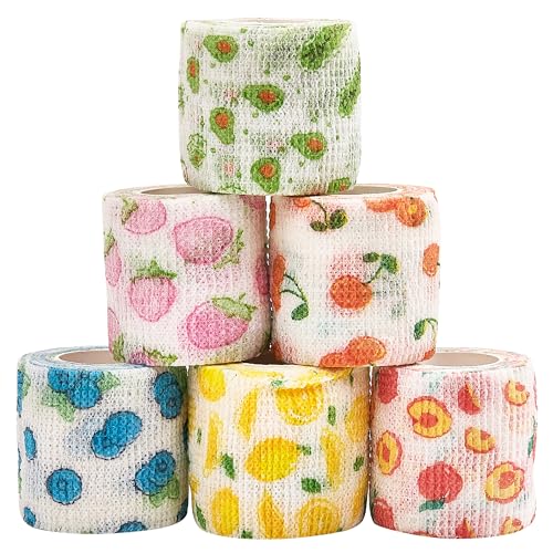 6 Rolls Self-Adhesive Bandage Wrap Non-Woven Vet Wrap Cohesive 2Inchx5yard for Dogs Cats Horse Leg Pet Animals Wounds Wrist Healing Sprains & Swelling Fruit Print - color: 6Rolls 2Inchx5yard Fruit