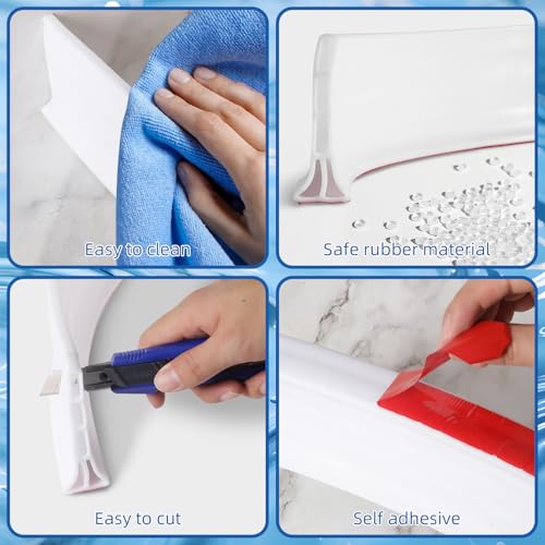 4'' High Shower Threshold Water Dam, 79" Long Collapsible Shower Water Splash Guard, Self-adhesive Shower Barrier - style: 79 inch