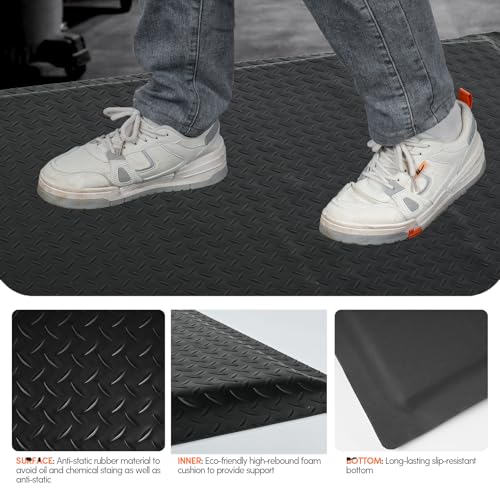 Anti Fatigue Mats Industrial 2' x 6' 15/16" Thick Ergonomic Standing Mat Commercial Heavy Duty Diamond Plate Shop Floor Mats Helps Relieve Back and Leg Soreness - size: 2' x 6'